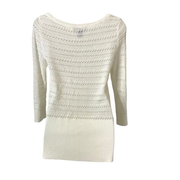 White House Black Market Open Knit Sweater Women’s Medium V-neck Pullover Ivory - Picture 4 of 8